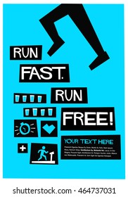 Run Fast. Run Free! (Flat Style Vector Illustration Health and Fitness Quote Poster Design) With Text Box