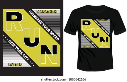 Correr rápido, la tipografía de motivación maratón para el atletismo ilustración vectorial diseño de camisetas en fondo negro