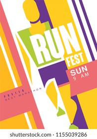 Run fest colorful poster, best marathon, template for sport event, championship, tournament, can be used for card, banner, print, leaflet vector Illustration