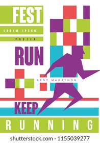 Run fest, keep running, best marathon colorful poster, template for sport event, championship, tournament, can be used for card, banner, print, leaflet vector Illustration