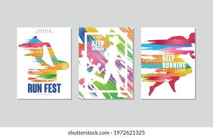 Run Fest Poster for Marathon and Running Competition Vector Set