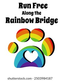 Run Free Along the Rainbow Bridge, Sympathy Pet Loss Card Vector Illustration