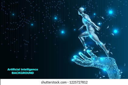 Run the future of Artificial intelligence.Abstract Technology.Futuristic concept.Cyber technology wire network futuristic wire frame.space.design.Vector illustration.