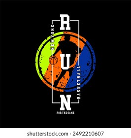 CORRE POR EL CAMPEONATO DE BALONCESTO DEL JUEGO, Ilustración vectorial de diseño de tees.