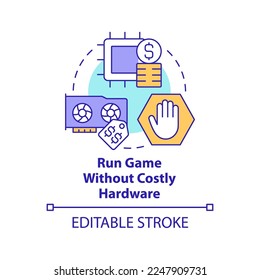 Run game without costly hardware concept icon. Saving money. Cloud computing pros abstract idea thin line illustration. Isolated outline drawing. Editable stroke. Arial, Myriad Pro-Bold fonts used