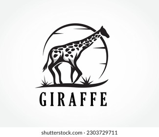 run giraffe sun background logo design template illustration inspiration
