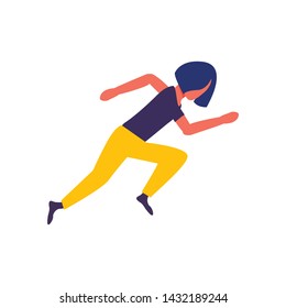 Run girl. Vector illustration isolated on a white background in trendy flat style. Modern picture with running female. Marathon, run club, sport or business vector illustration.