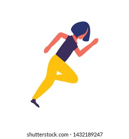 Run girl. Vector illustration isolated on a white background in trendy flat style. Modern picture with running female. Marathon, run club, sport or business vector illustration.