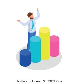 Run to goal isometric composition isolated concept icons and human character of business worker vector illustration