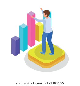 Run to goal isometric composition isolated concept icons and human character of business worker vector illustration