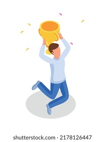 Correr hasta el objetivo composición isométrica aislados iconos de concepto y carácter humano de la ilustración vectorial de los trabajadores del negocio