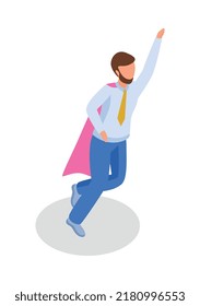Correr hasta el objetivo composición isométrica aislados iconos de concepto y carácter humano de la ilustración vectorial de los trabajadores del negocio
