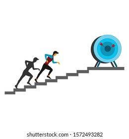 Run up to goals and success, Running to the highest level. concept of a business man running up the stairs towards the goal.