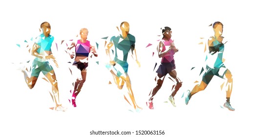 Run, Group Of Running People, Low Poly Vector Illustration. Geometric Runners
