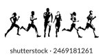 Run, group of running people, men and women. Set of isolated vector silhouettes