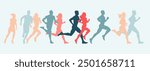 Run, group of running people. Set of isolated vector silhouettes of sport athletes