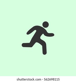 Run icon flat. Grey vector symbol on green background