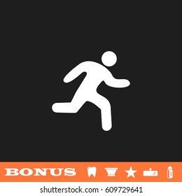 Run icon flat. White pictogram on black background. Vector illustration symbol and bonus button tooth, vase, star, mirror, bottle