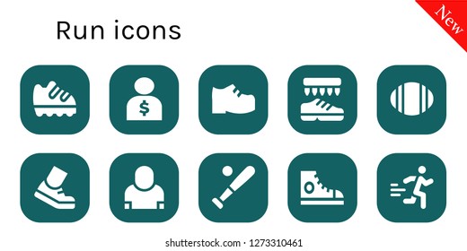  run icon set. 10 filled run icons. Simple modern icons about  - Shoe, Salesman, Shoes, Rugby, Running, Baseball, Sneakers, Runner