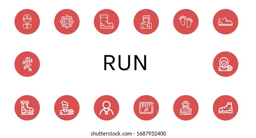 run icon set. Collection of Baseball player, Rune, Shoes, Athlete, Feet, Shoe, Ice skate, Football player, Exit, American football player icons