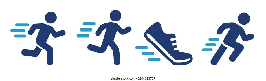 Run icon set. Containing runner and running shoe symbol. Vector illustration.