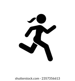 Run icon. Simple solid style. Running woman, person, active, action, runner, athlete, sprint, fast, people, sport concept. Black silhouette, glyph symbol. Vector isolated on white background. SVG.