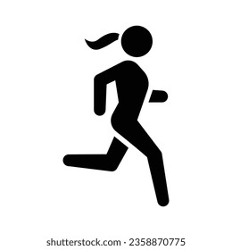 Run icon. Simple solid style. Running woman, person, active, action, runner, athlete, sprint, fast, people, sport concept. Black silhouette, glyph symbol. Vector isolated on white background. SVG.