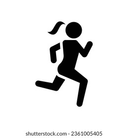 Run icon. Simple solid style. Running woman, person, active, action, runner, athlete, sprint, fast, people, sport concept. Black silhouette, glyph symbol. Vector isolated on white background. SVG.