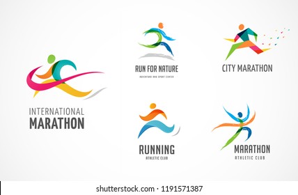 Run icon, symbol, running marathon poster and logo collection