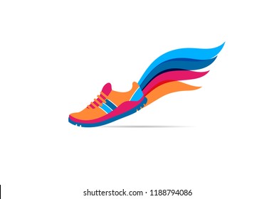 Run icon, symbol, running shoe logo and marathon poster