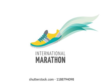 Run icon, symbol, running shoe logo and marathon poster