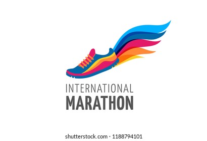 Run icon, symbol, running shoe logo and marathon poster