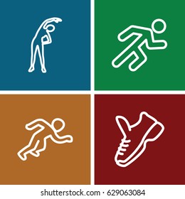 Run icons set. set of 4 run outline icons such as exercising, running