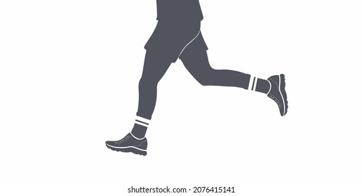 Run. Jogging. Man or woman running outside in shorts and sneakers. SVG. Silhouette. Runner training. Active leisure. Health lifestyle. Outdoor recreation activity. Flat vector  illustration. Isolated. svg