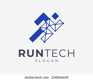 Ejecutar Jogging Runner Sprint Athlete Speed Mesh Connection Technology Diseño de logotipo Digital Moderno Vector