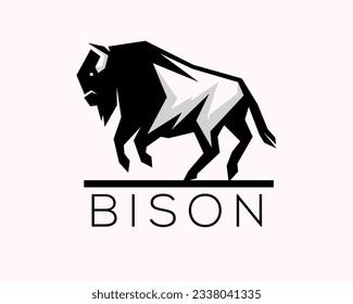 run jump bison art logo design template illustration inspiration