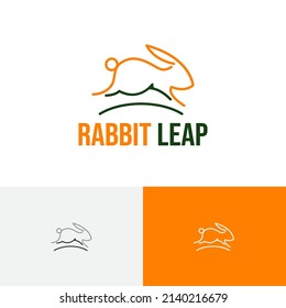 Run Jump Leap Bunny Rabbit Cute Animal Line Style Logo