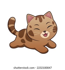 Run Kawaii Bengal Cat Cartoon Animal Illustration