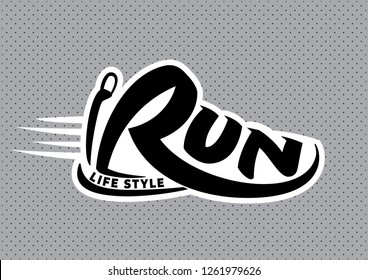 Run lettering. Silhouette of a word. Vector emblem