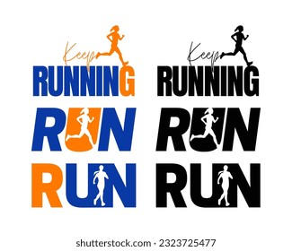 Run logo, Keep Running logo. Emblem running woman silhouettes, label for sports club, sport tournament, competition, marathon and healthy lifestyle vector illustration