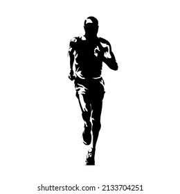 Run logo, running man, front view isolated vector silhouette