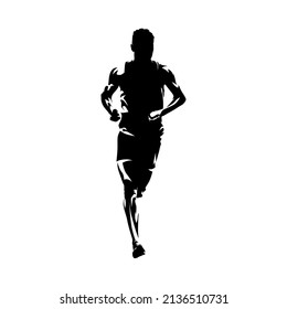 Run logo, running man, front view isolated vector silhouette. Marathon logo