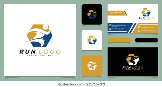 Run logo template, Sport logotype template, sports club, with business card design