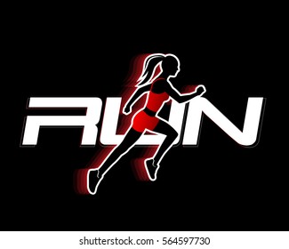 Run logo template. Sport logotype template, sports club, running club and fitness vector logo design template. Woman run logotype.