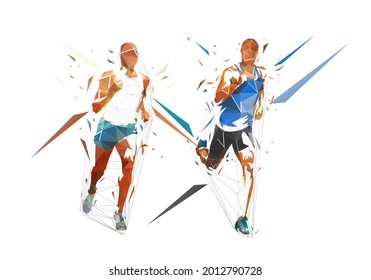 Run. Low polygonal running men, isolated geometric vector illustration from triangles. Group of runners