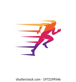 Run man colorful vector logo design template
