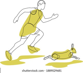 Corre al hombre con conejo rápido. Corriendo. Jogging. Línea. Velocidad.