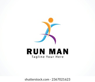 run man logo creative people abstract athletic logo sport design concept