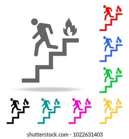 run man in the stairs exit icon. Element firefighters multi colored icons for mobile concept and web apps. Icon for website design and development, app development. Premium icon on white background