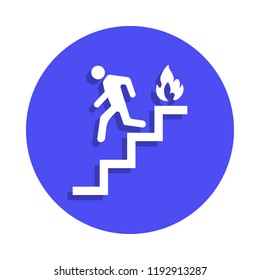 run man in the stairs exit icon in badge style. One of fire guard collection icon can be used for UI, UX